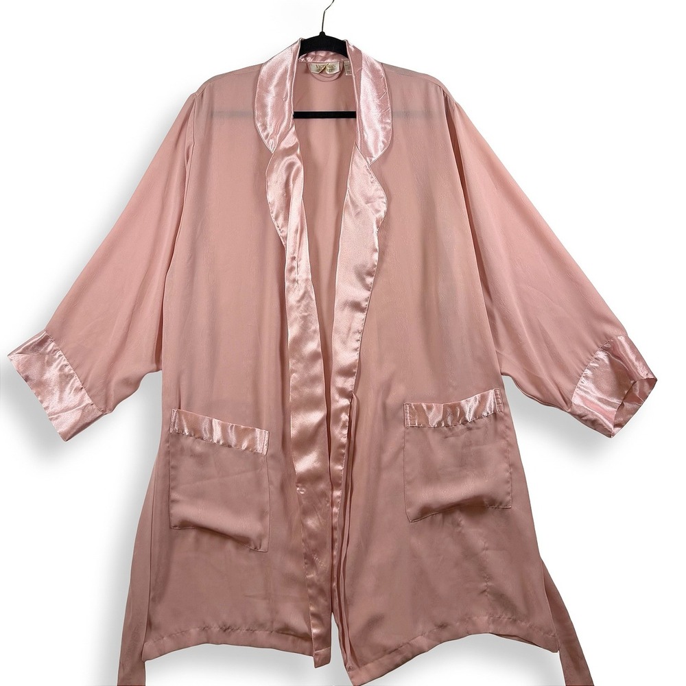Vintage Victorias Secret Gold Label Pink Jacquard Satin Trim Robe Large